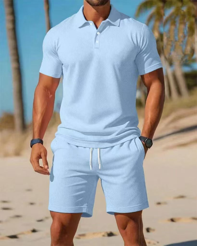 Loose new versatile fashion trend short-sleeved POLO shirt shorts suit casual two-piece suit