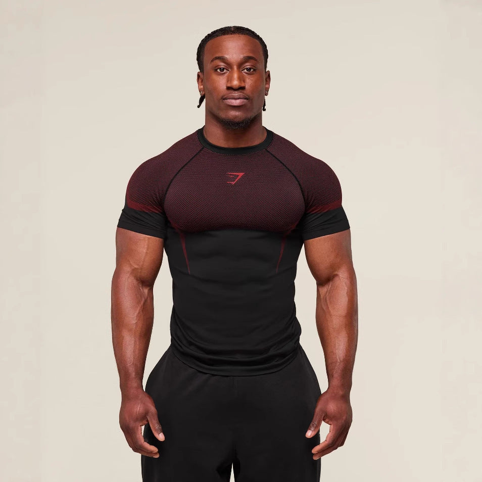 Fitness tops men's casual running quick-drying breathable tights short-sleeved T-shirt