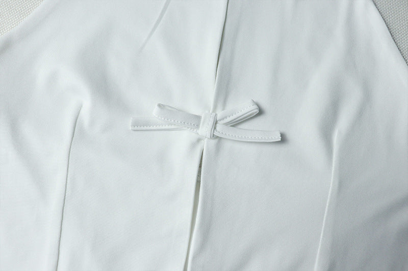 Solid color hollow pleated hip skirt two-piece suit female party