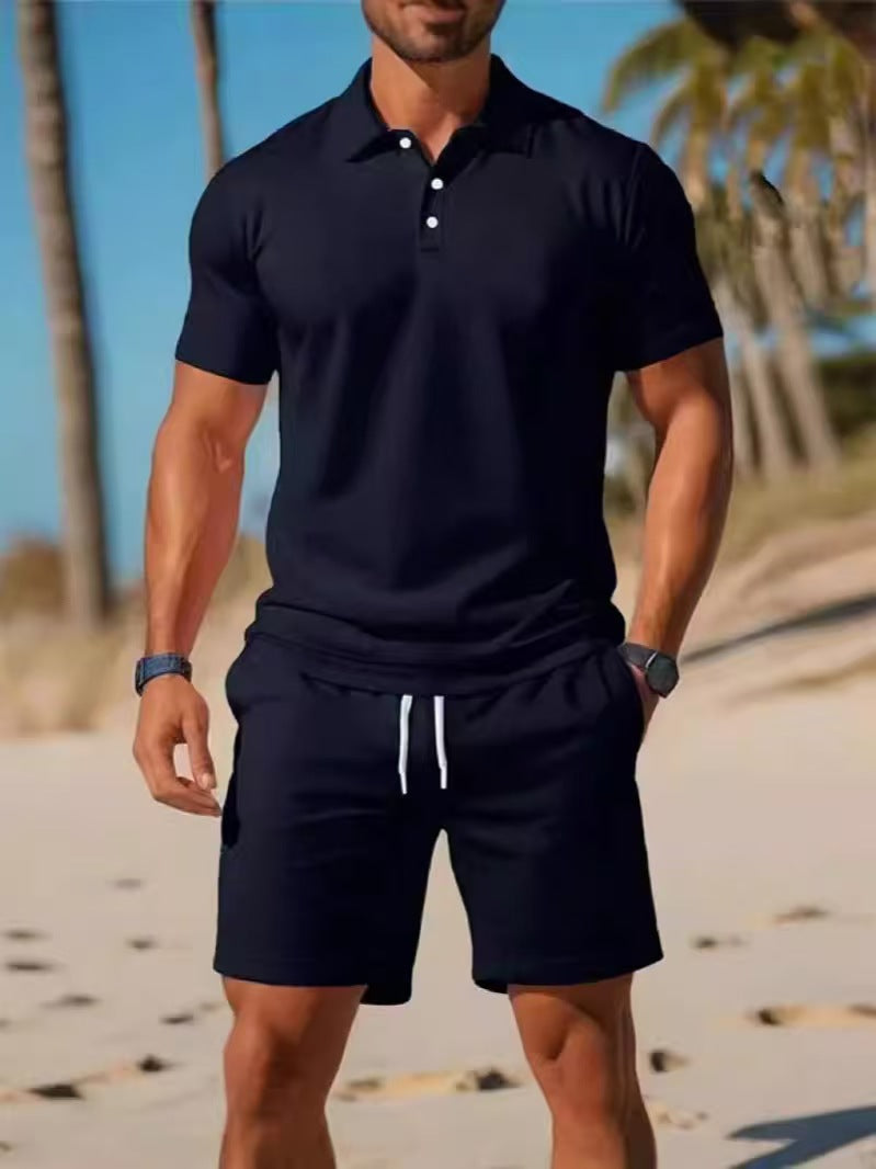Loose new versatile fashion trend short-sleeved POLO shirt shorts suit casual two-piece suit