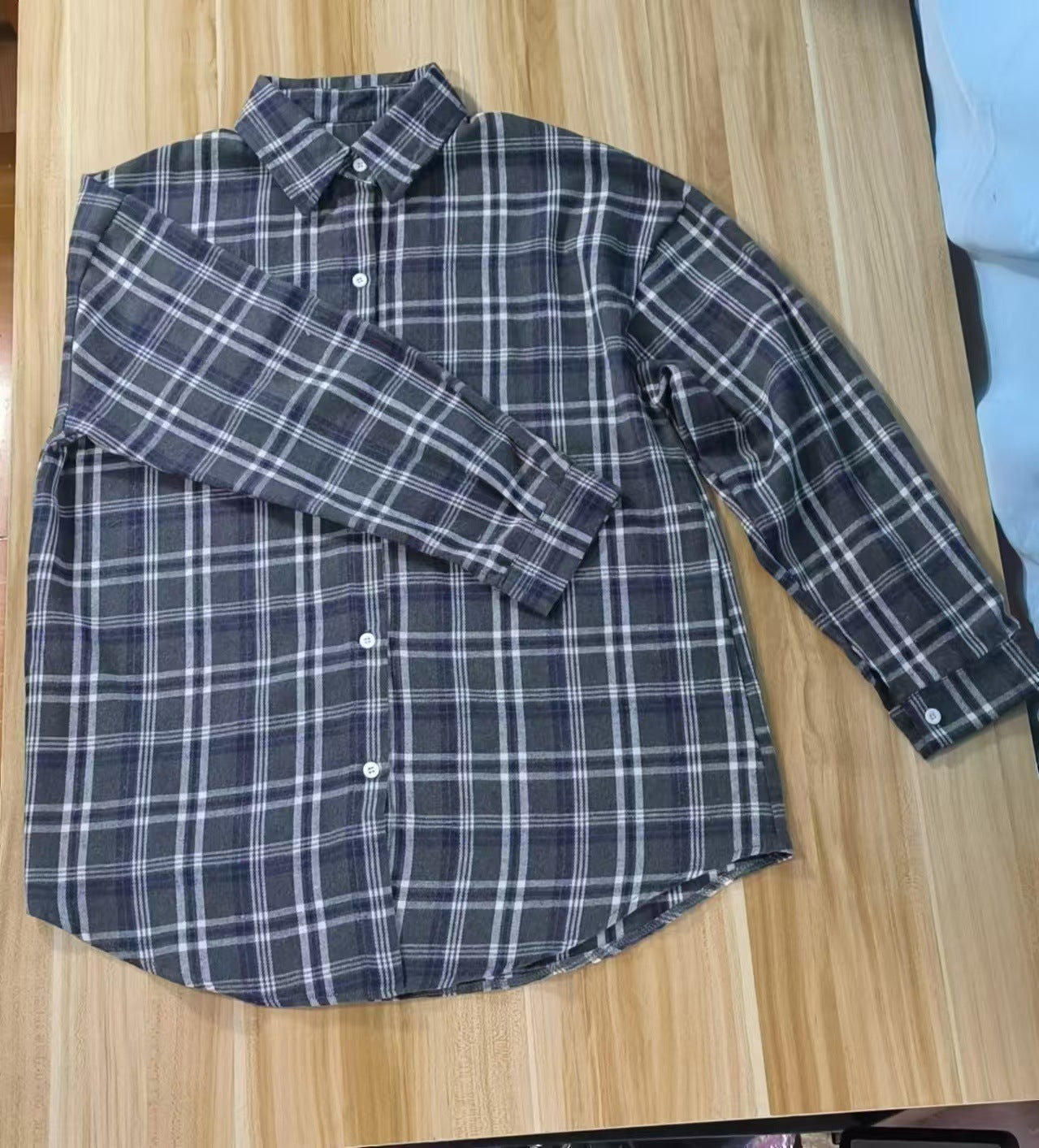 Plaid retro style versatile casual lapel long-sleeved cardigan polyester-cotton shirt
