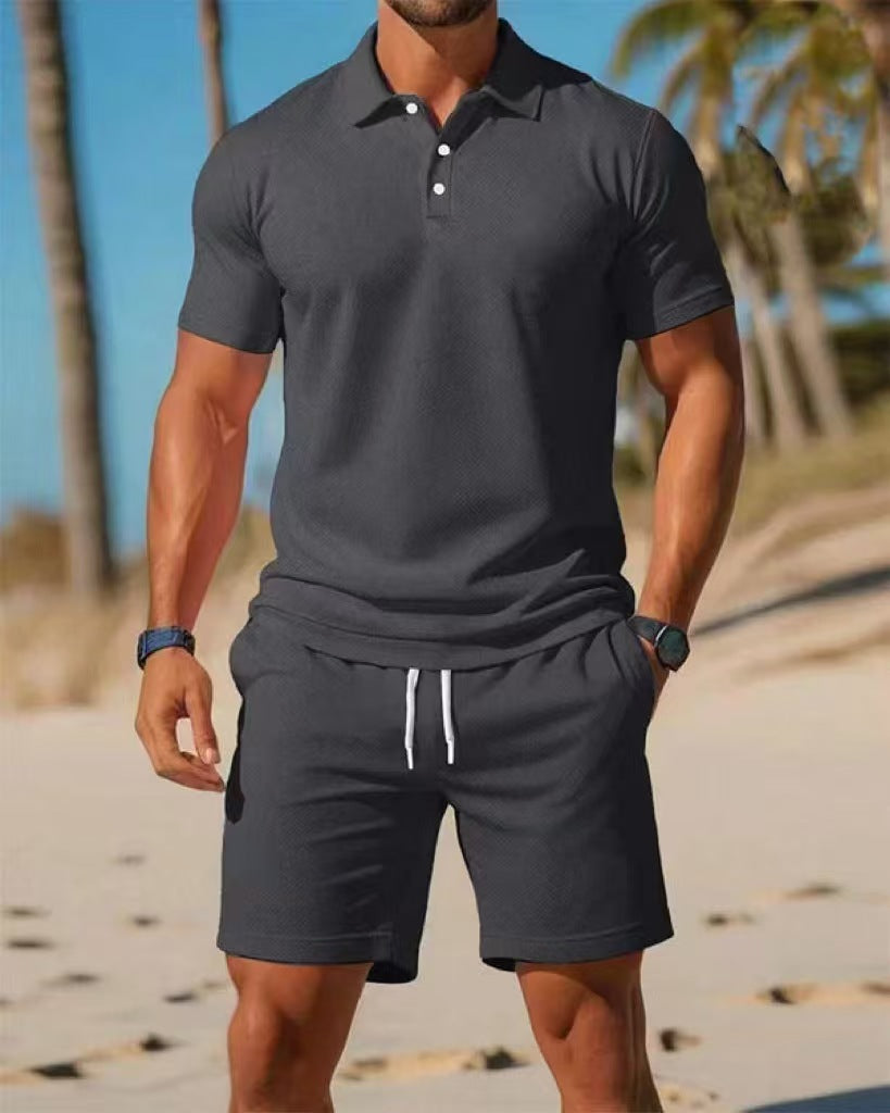 Loose new versatile fashion trend short-sleeved POLO shirt shorts suit casual two-piece suit