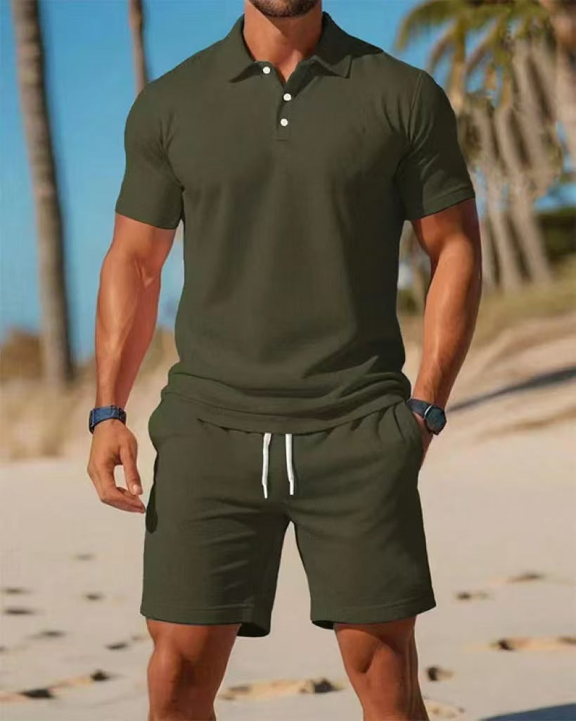 Loose new versatile fashion trend short-sleeved POLO shirt shorts suit casual two-piece suit