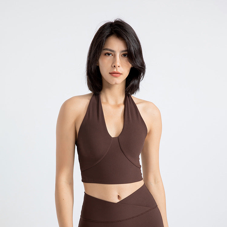 Sports bra shockproof running sports fitness halter neck beautiful back bra tight yoga wear vest top