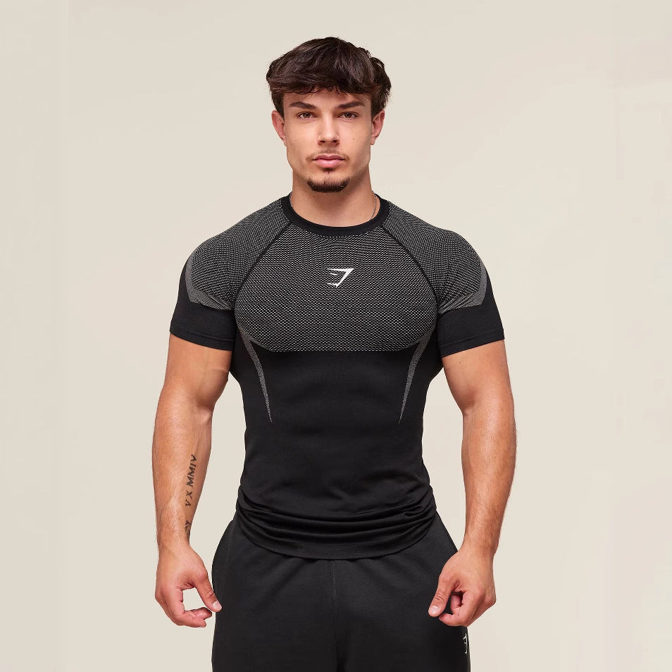 Fitness tops men's casual running quick-drying breathable tights short-sleeved T-shirt