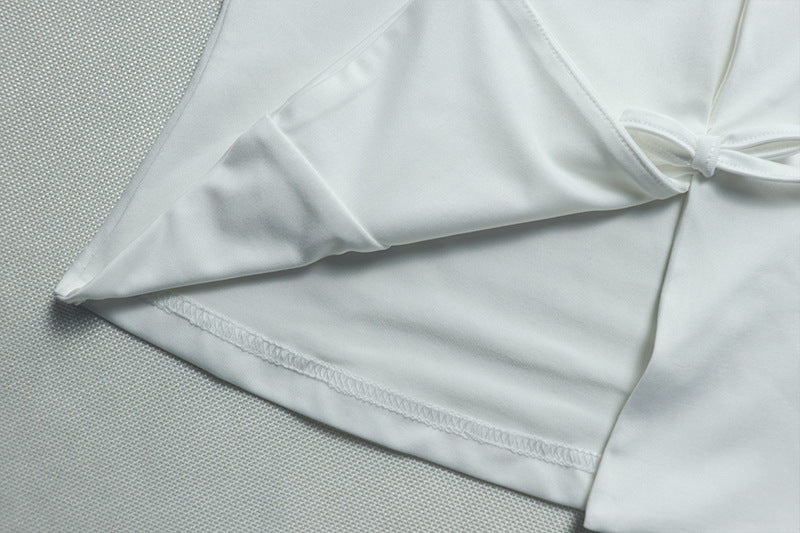Solid color hollow pleated hip skirt two-piece suit female party