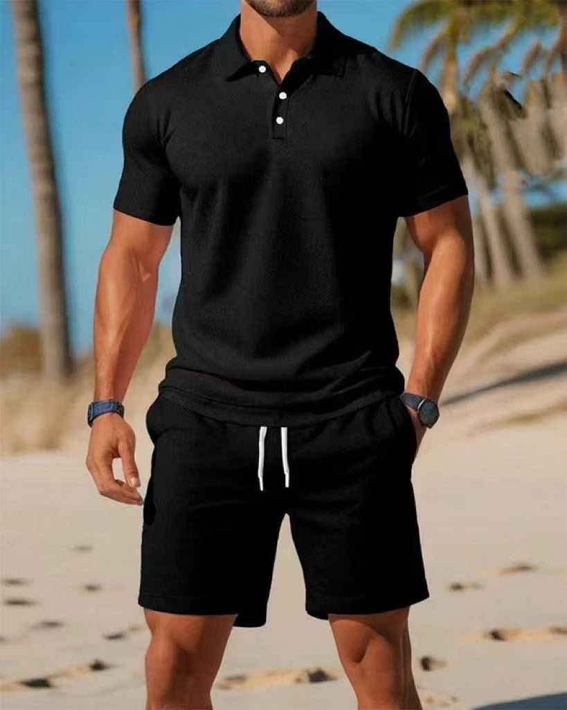Loose new versatile fashion trend short-sleeved POLO shirt shorts suit casual two-piece suit