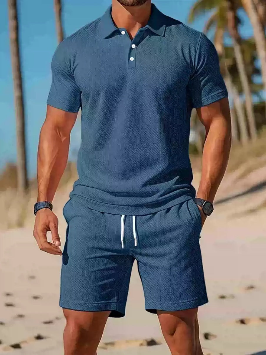 Loose new versatile fashion trend short-sleeved POLO shirt shorts suit casual two-piece suit
