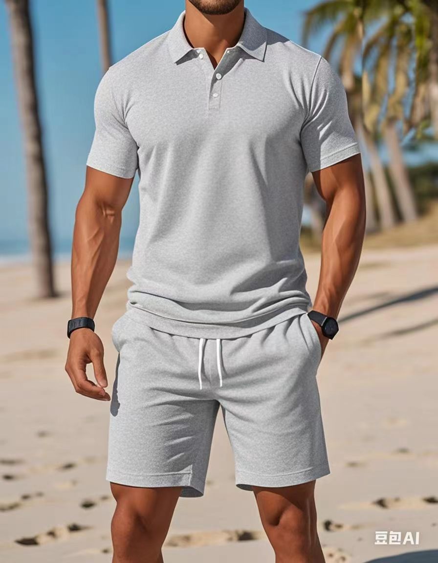 Loose new versatile fashion trend short-sleeved POLO shirt shorts suit casual two-piece suit