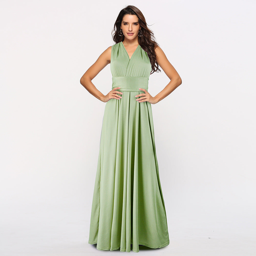 Multi-wear multi-string cross backless sexy bandage long dress