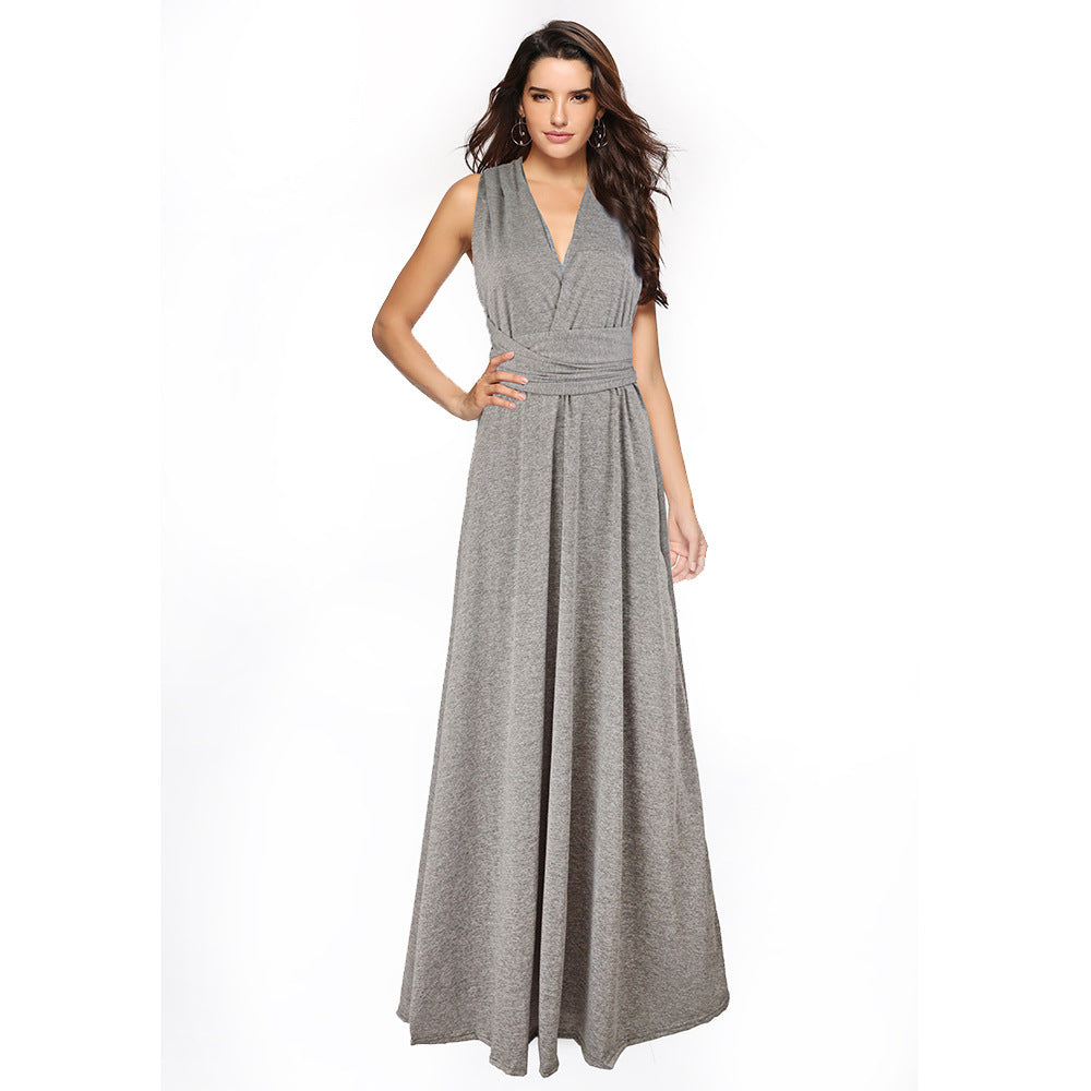 Multi-wear multi-string cross backless sexy bandage long dress