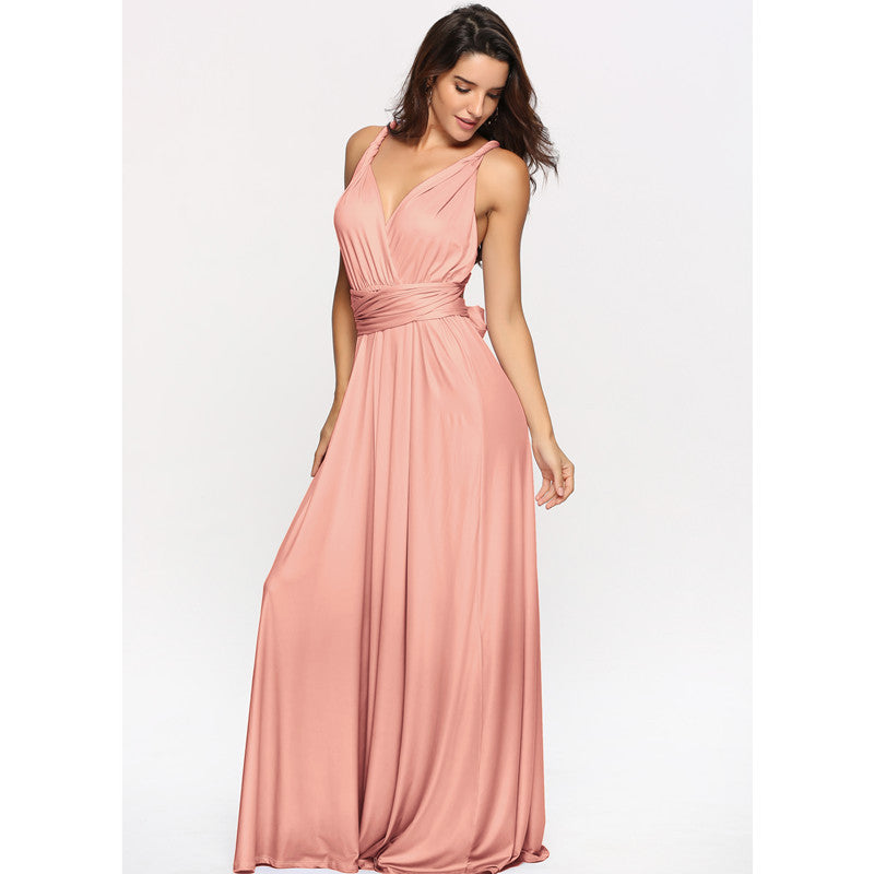 Multi-wear multi-string cross backless sexy bandage long dress