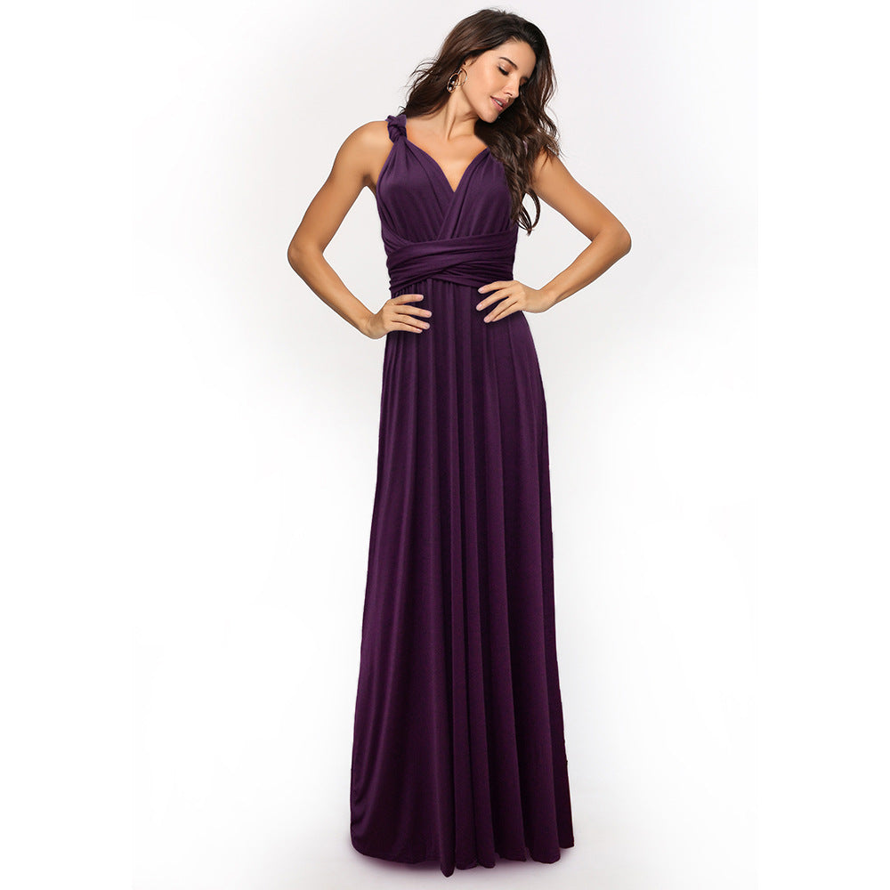 Multi-wear multi-string cross backless sexy bandage long dress