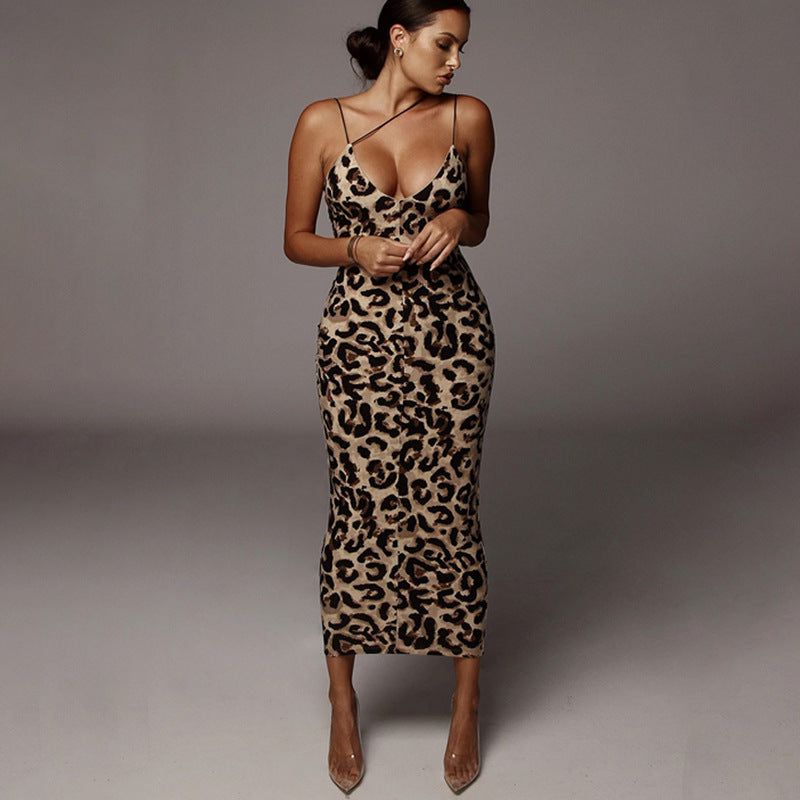 Sleeveless V-neck fashionable sexy midi skirt