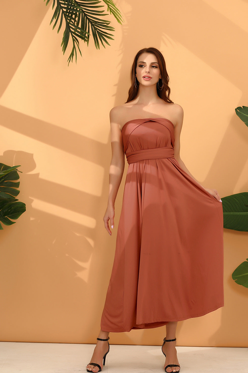 Multi-wear multi-string cross backless sexy bandage long dress