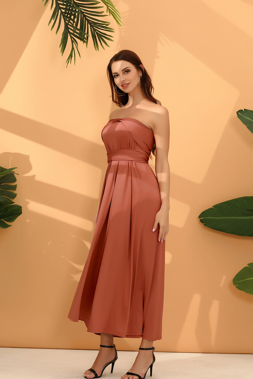 Multi-wear multi-string cross backless sexy bandage long dress