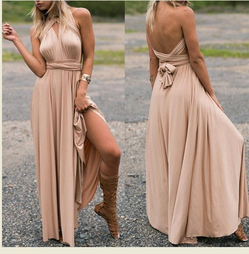 Multi-wear multi-string cross backless sexy bandage long dress
