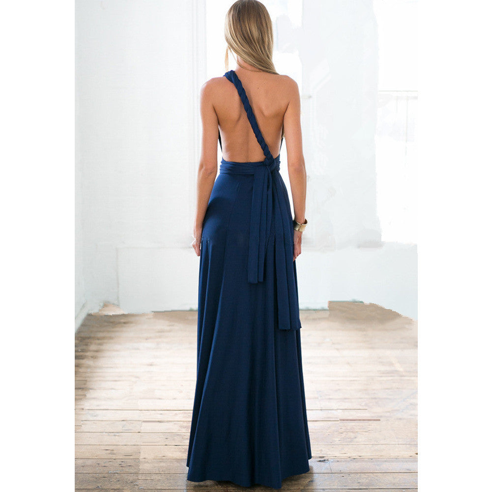 Multi-wear multi-string cross backless sexy bandage long dress