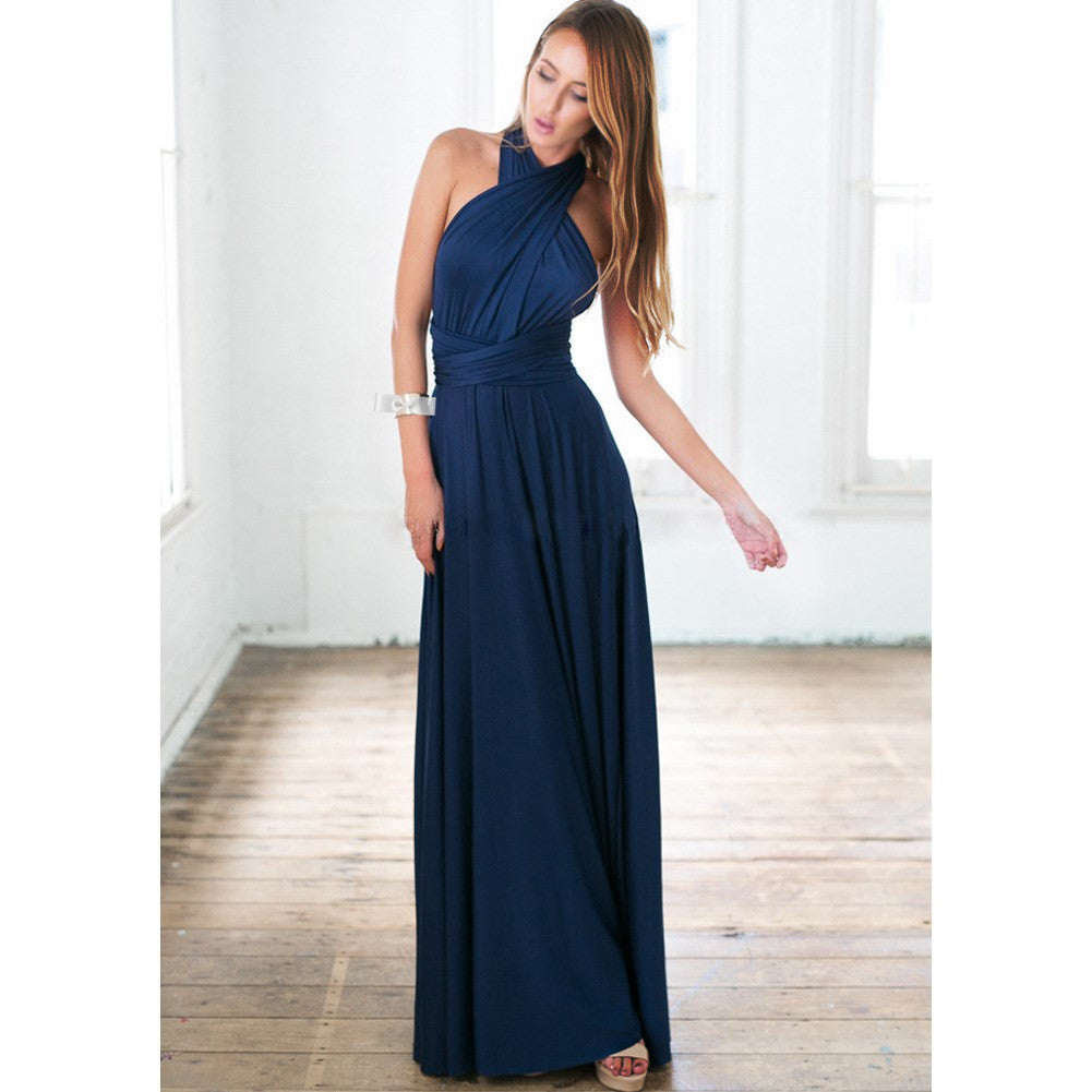 Multi-wear multi-string cross backless sexy bandage long dress