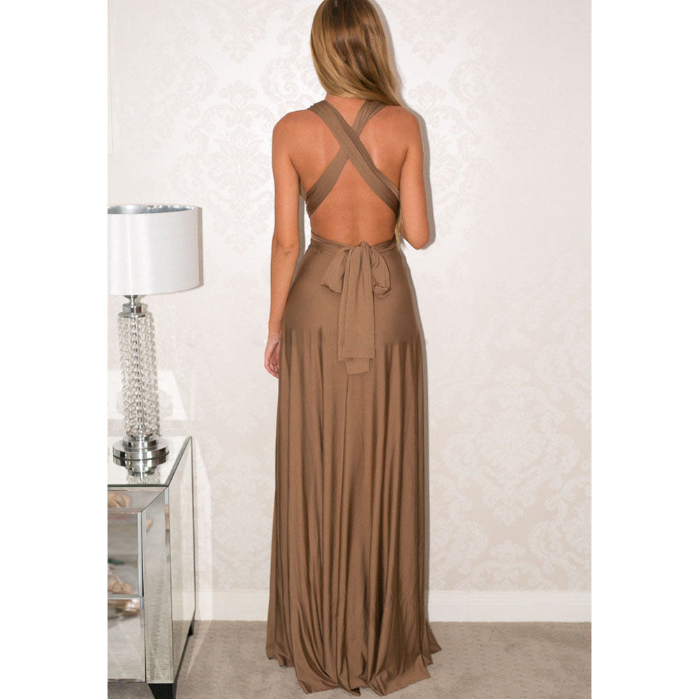 Multi-wear multi-string cross backless sexy bandage long dress