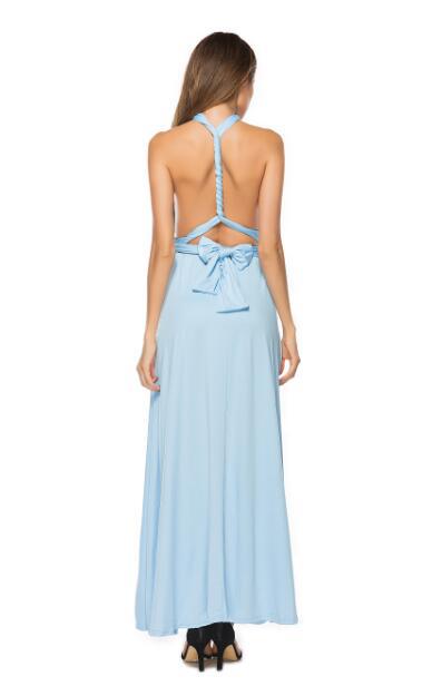 Multi-wear multi-string cross backless sexy bandage long dress