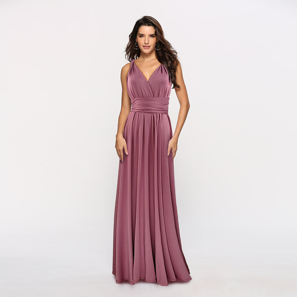 Multi-wear multi-string cross backless sexy bandage long dress
