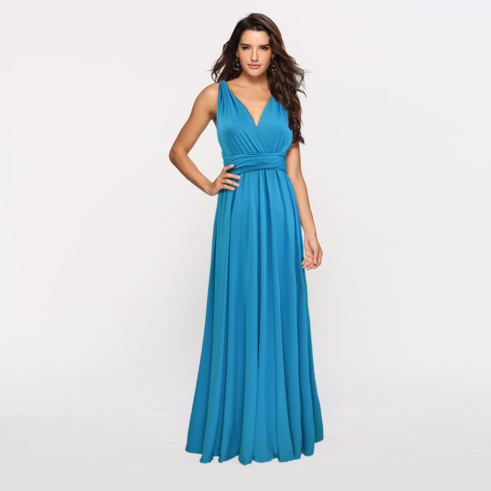 Multi-wear multi-string cross backless sexy bandage long dress