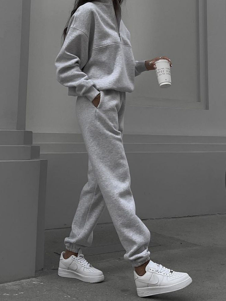 Plush sweatshirt pencil pants casual two-piece suit