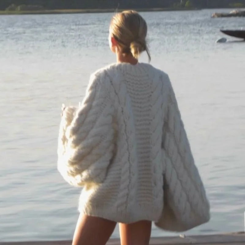 Loose Knit Cable Lantern Sleeve Sweater