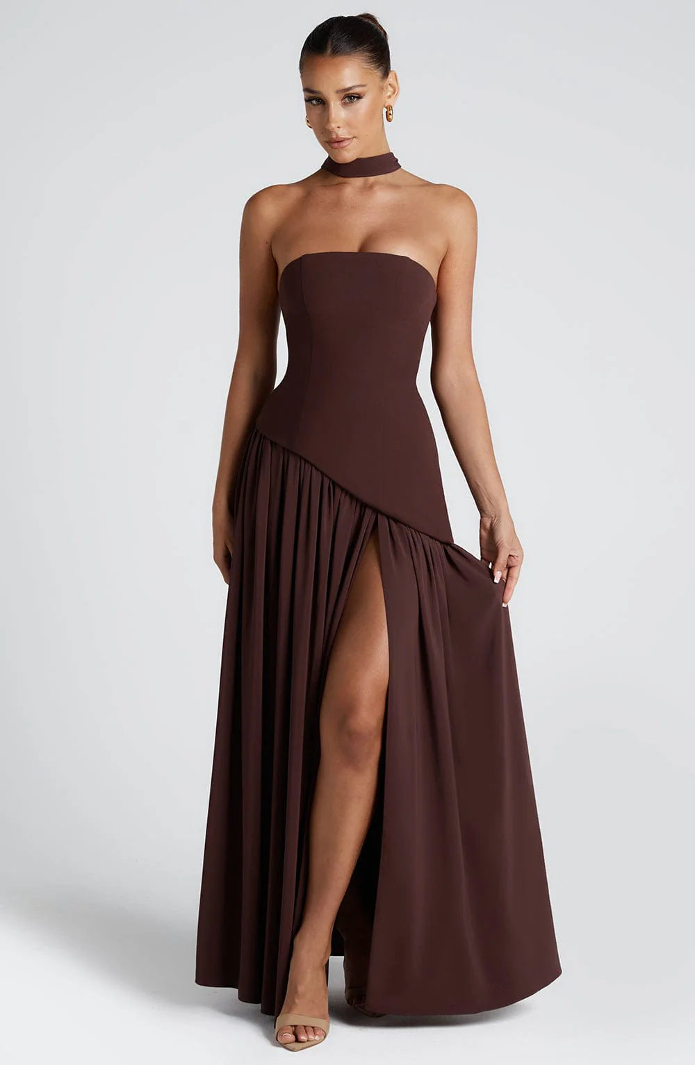 Tube Top Solid Color Slit Dress Fashion Sexy Backless High Slit Long Dress