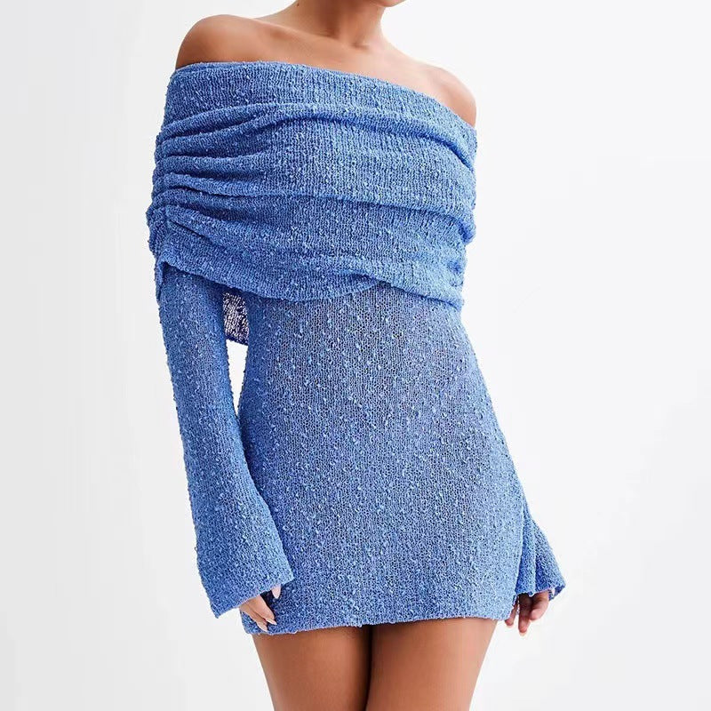 Sexy hollow long sleeve one shoulder dress