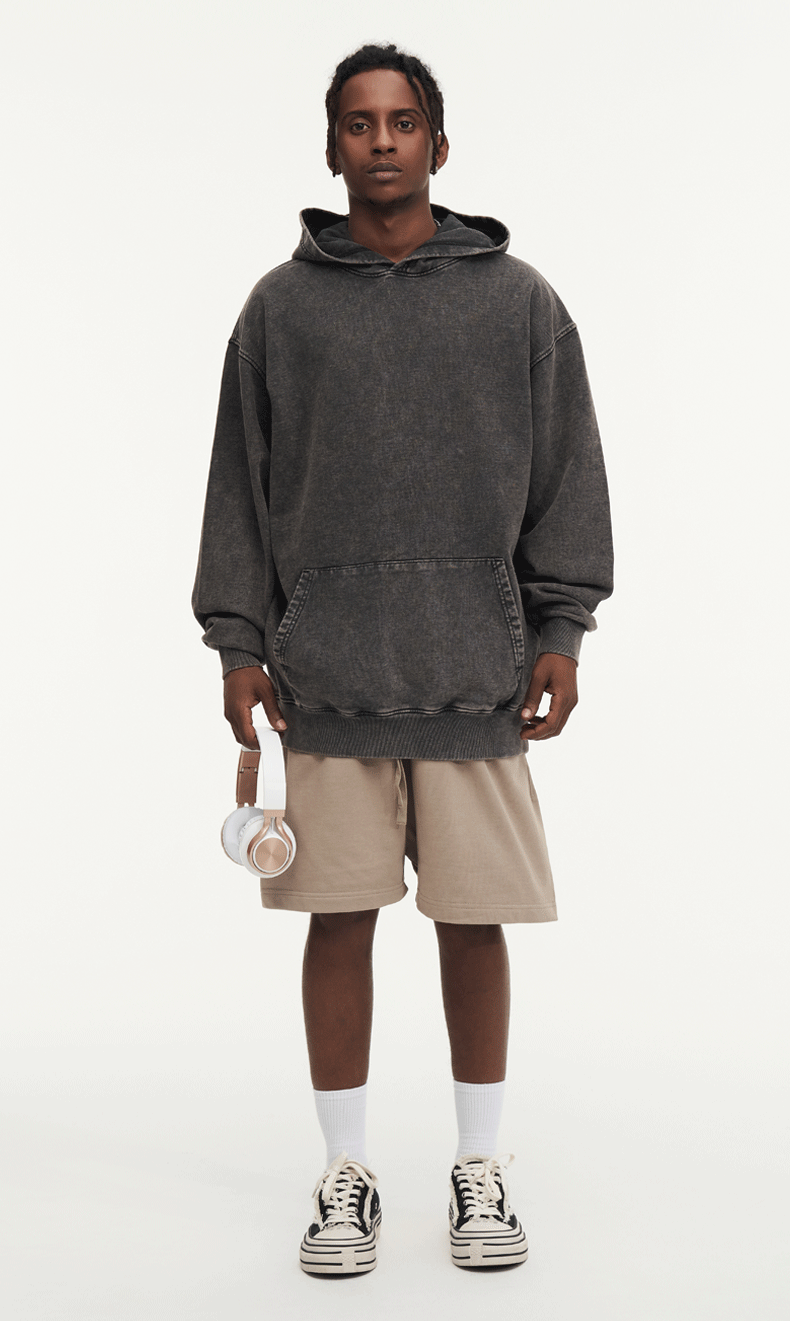 Washed and distressed hooded sweatshirt pure cotton batik retro street all-match hoodie