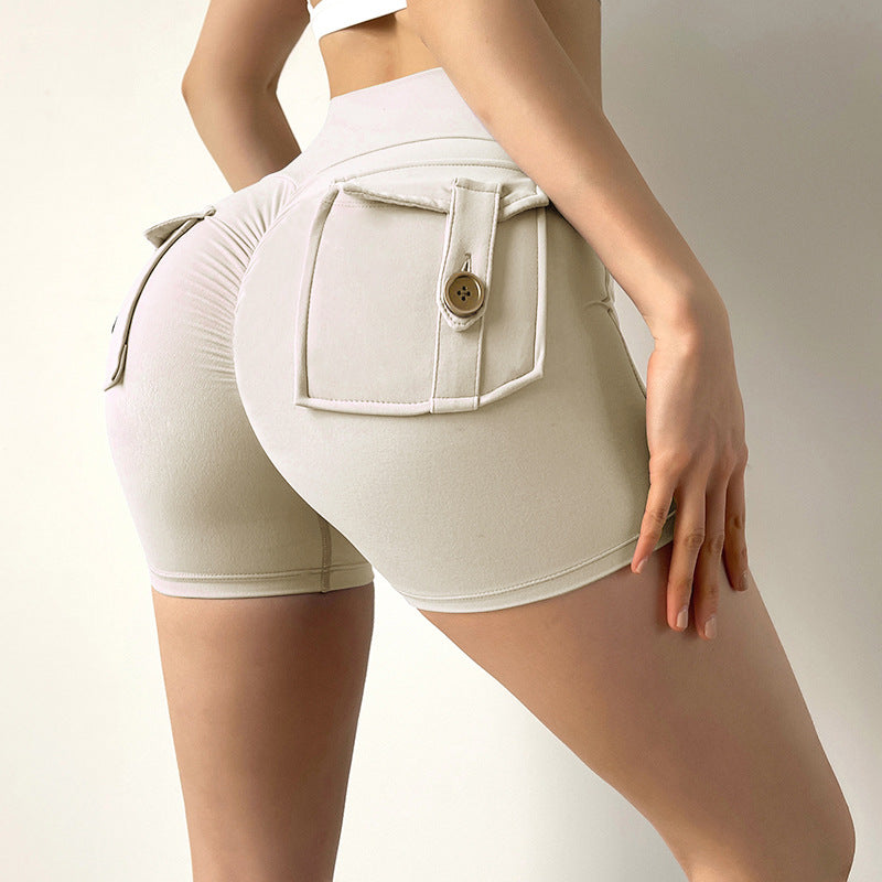 Nude three-quarter pants sexy yoga pants high waist peach hip sports shorts fitness pants