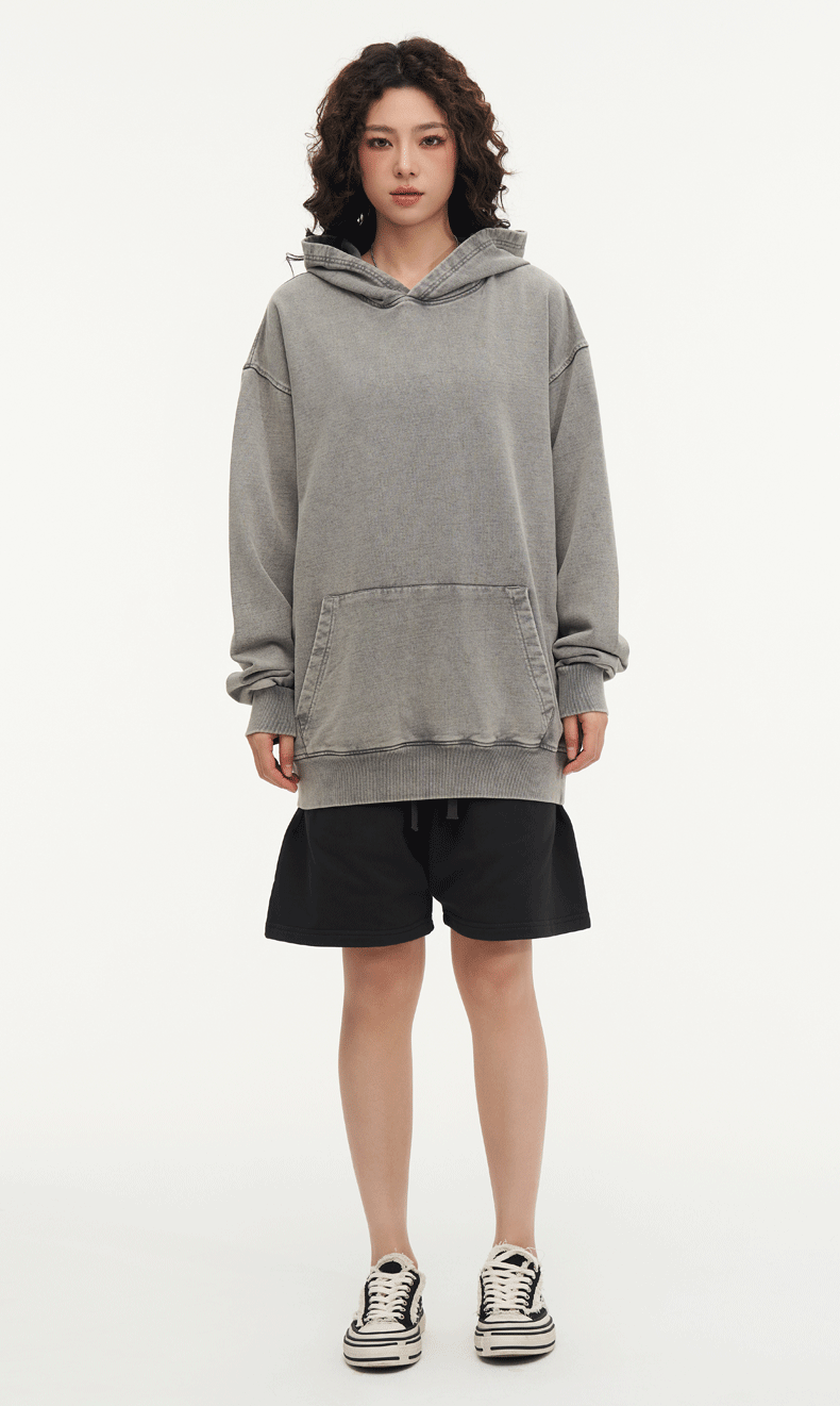 Washed and distressed hooded sweatshirt pure cotton batik retro street all-match hoodie