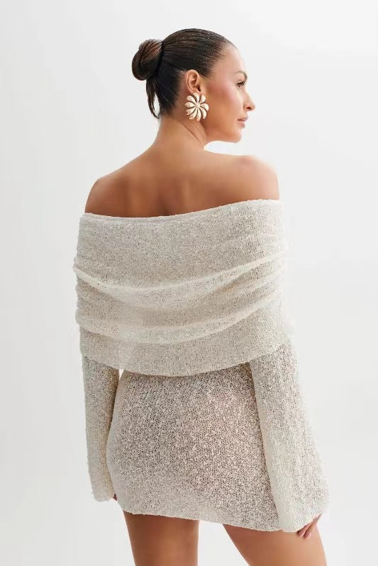 Sexy hollow long sleeve one shoulder dress
