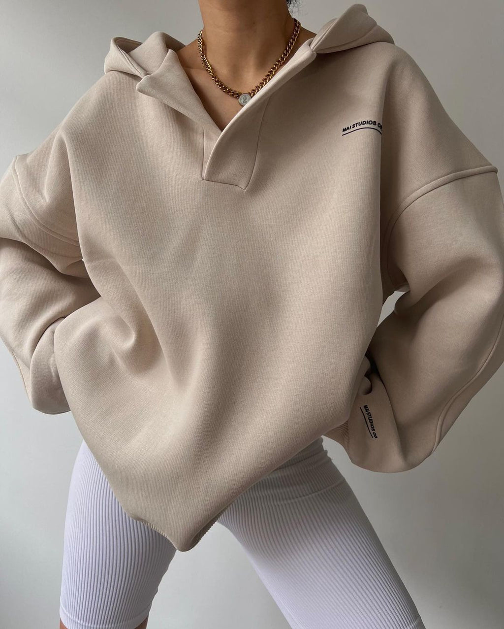 Plush hooded long-sleeved basic all-match sweatshirt V-neck sweater