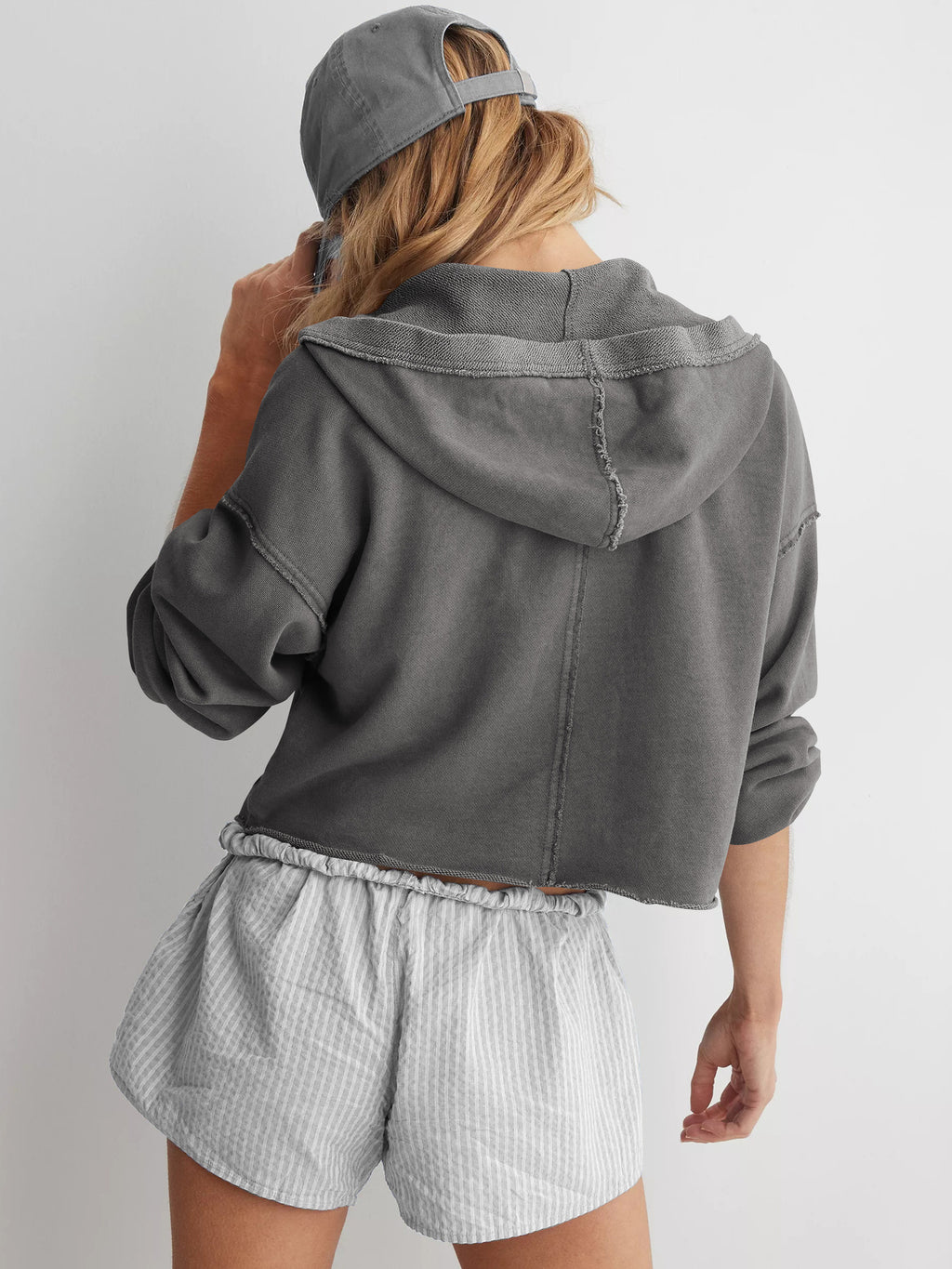 Hooded Half-Open Collar Solid Color Loose Sweatshirt