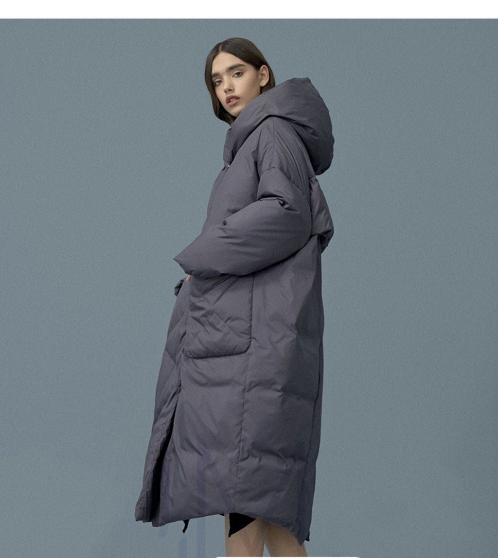 Windproof and waterproof white duck down below the knee warm down jacket