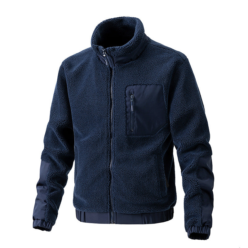 Men's Lambskin Jacket Polar Fleece Casual Jacket Cardigan