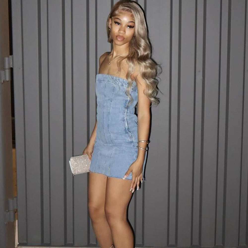 Sexy backless washed chest dress
