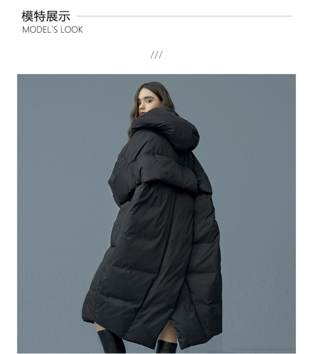 Windproof and waterproof white duck down below the knee warm down jacket