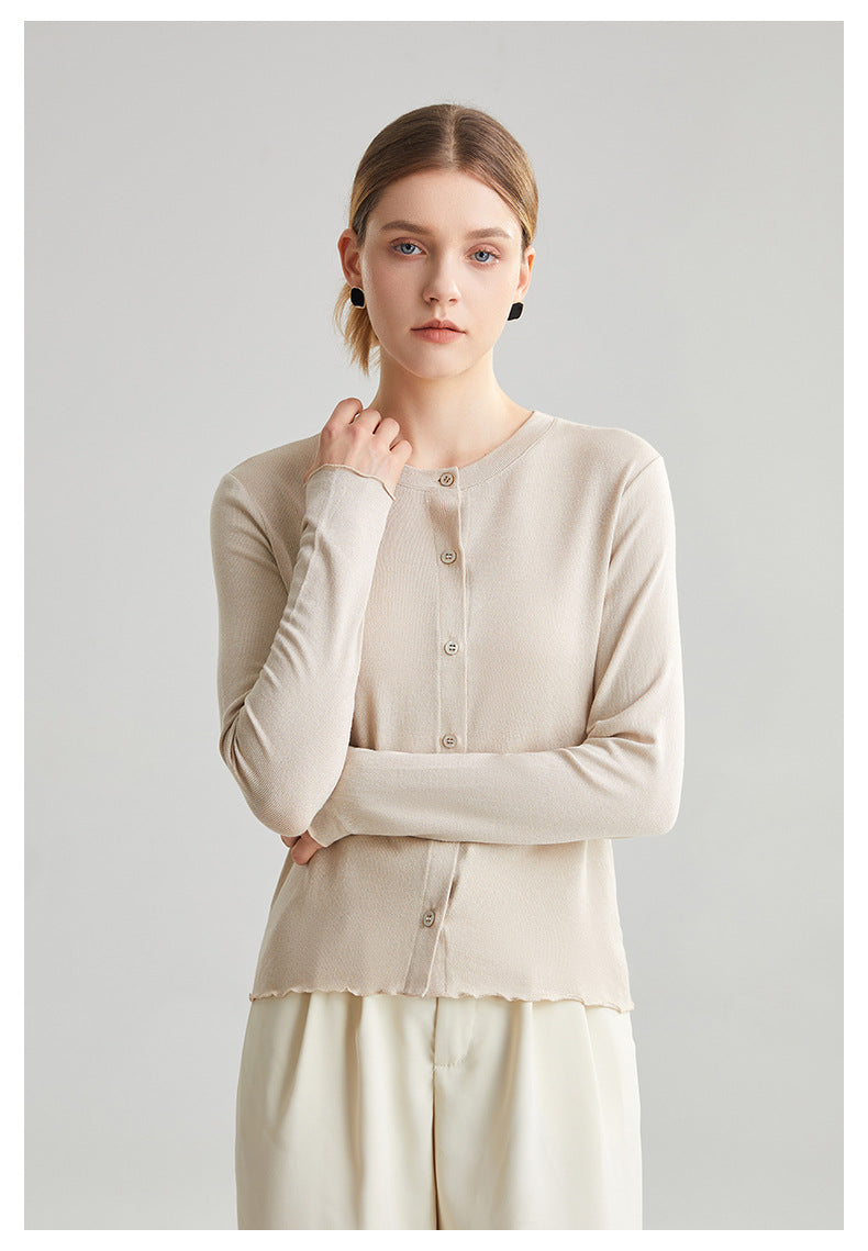 Commuter round neck straight shoulder single breasted top
