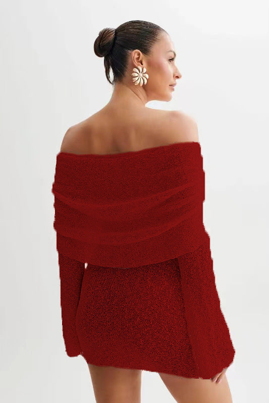 Sexy hollow long sleeve one shoulder dress