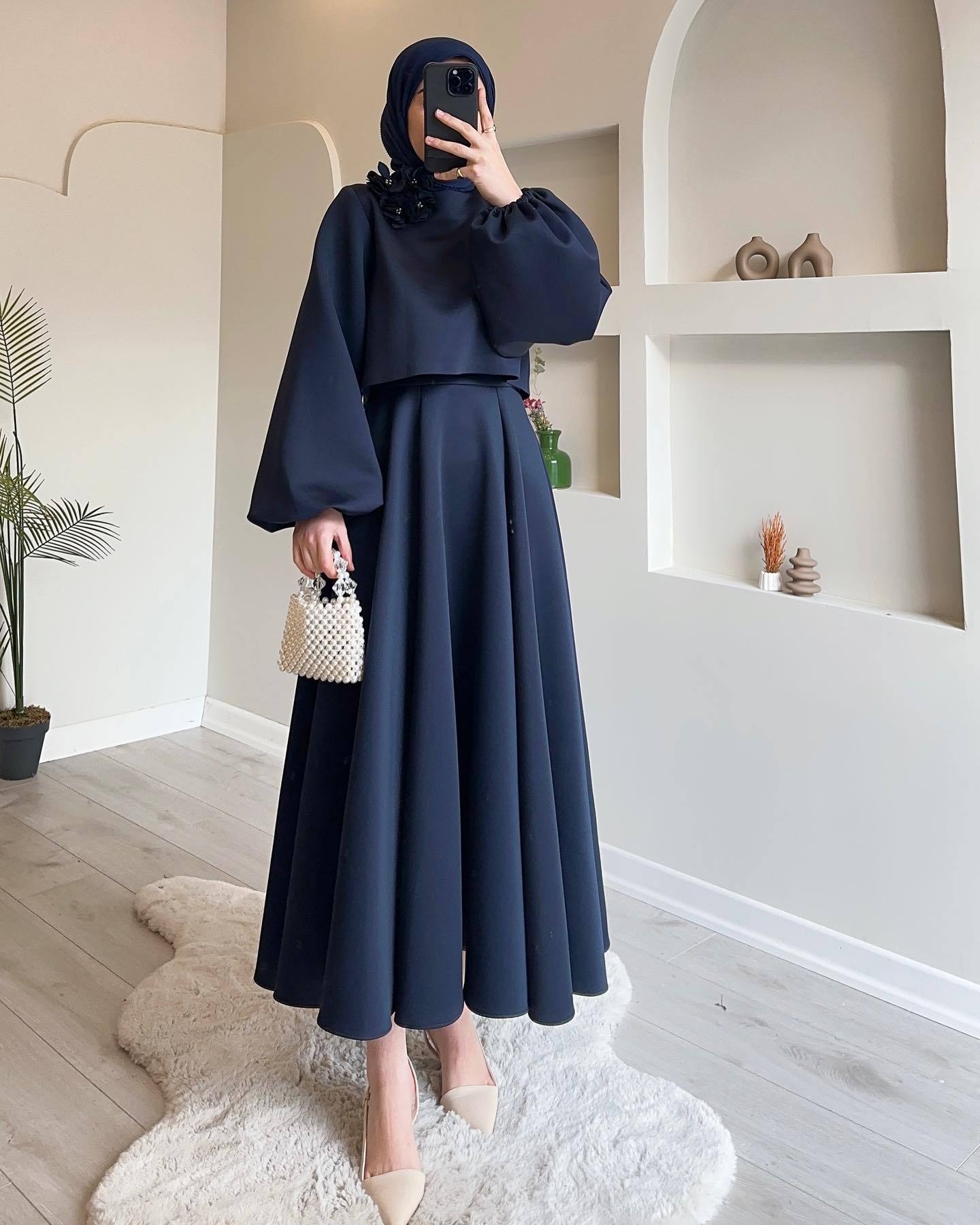 Flower Lantern Sleeve Loose Dress Women's Skirt Suit Two-piece Set