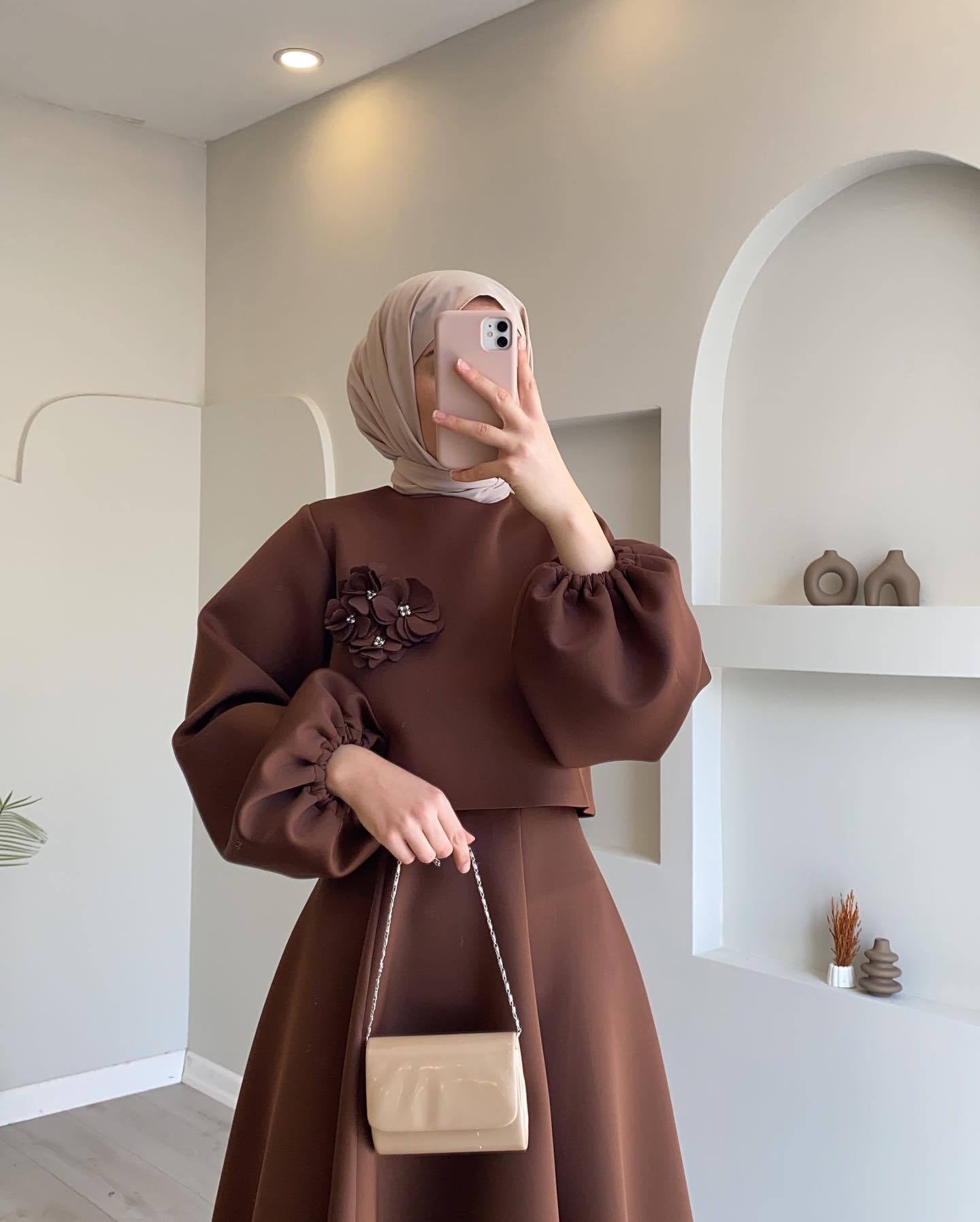 Flower Lantern Sleeve Loose Dress Women's Skirt Suit Two-piece Set