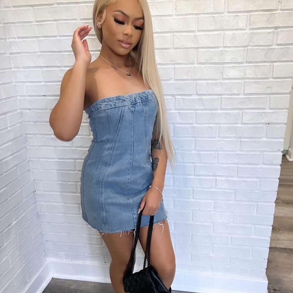 Sexy backless washed chest dress