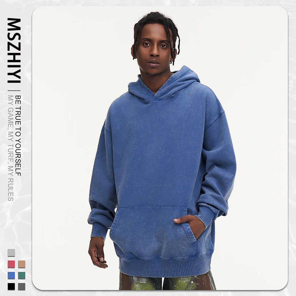 Washed and distressed hooded sweatshirt pure cotton batik retro street all-match hoodie