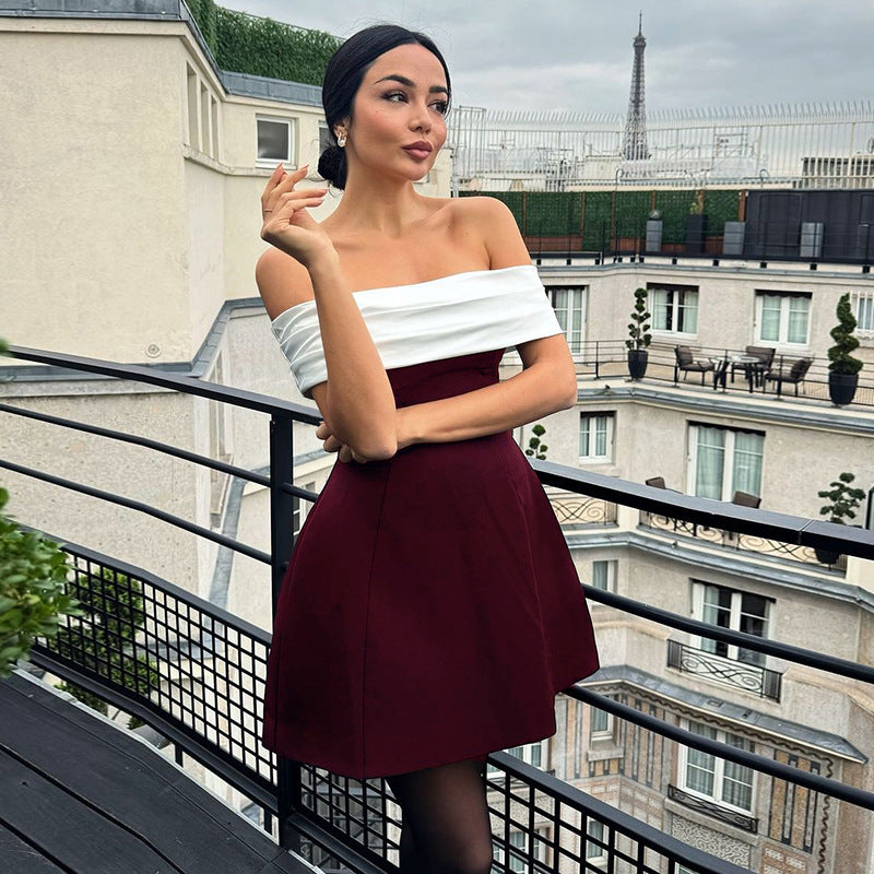 Slim-fit one-shoulder contrast evening dress