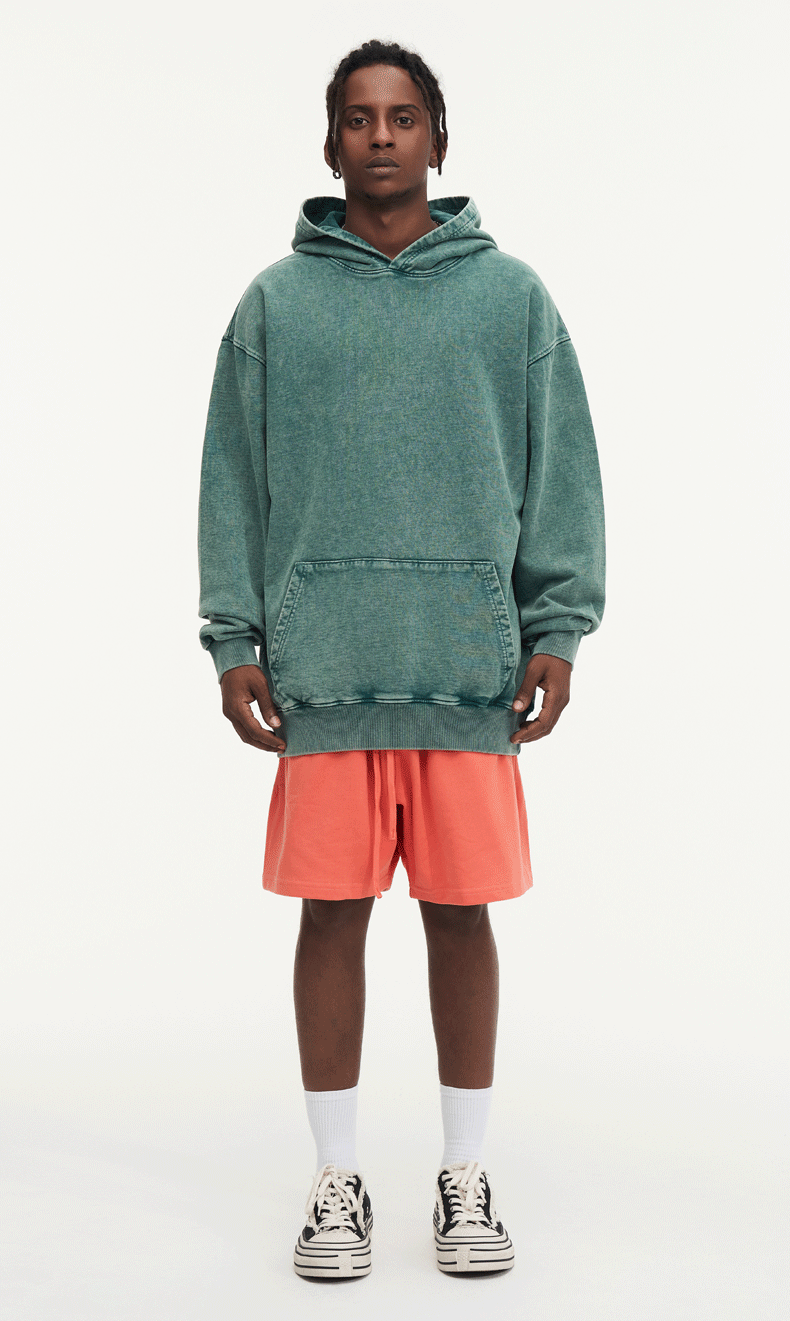 Washed and distressed hooded sweatshirt pure cotton batik retro street all-match hoodie