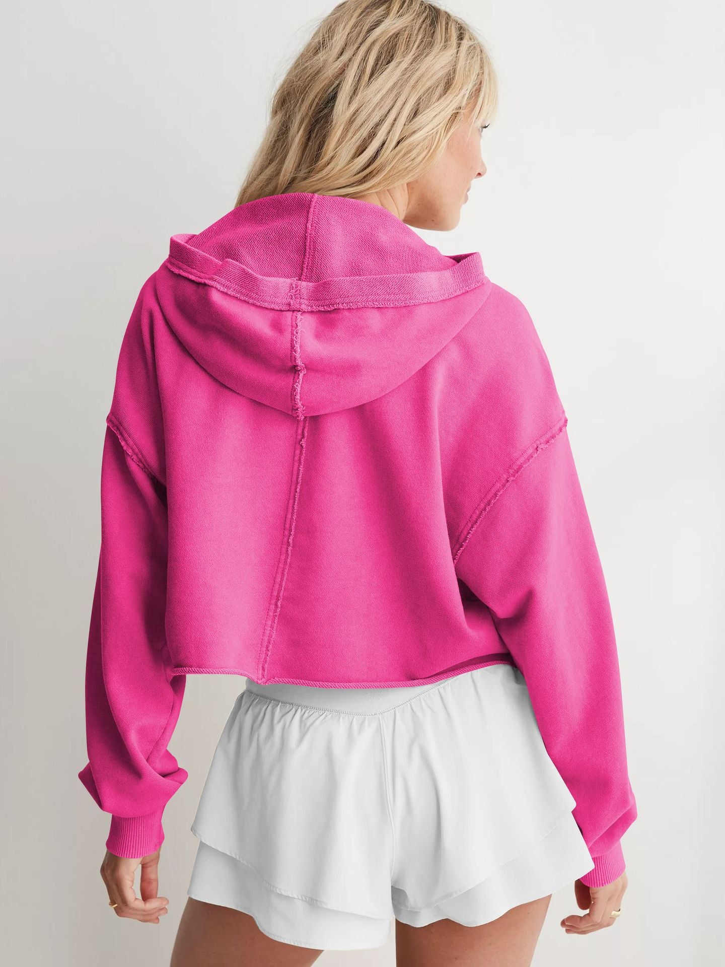 Hooded Half-Open Collar Solid Color Loose Sweatshirt
